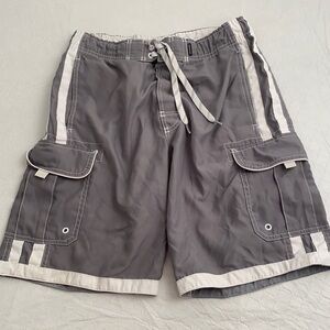 Joe Boxer gray white lined swim trunks S